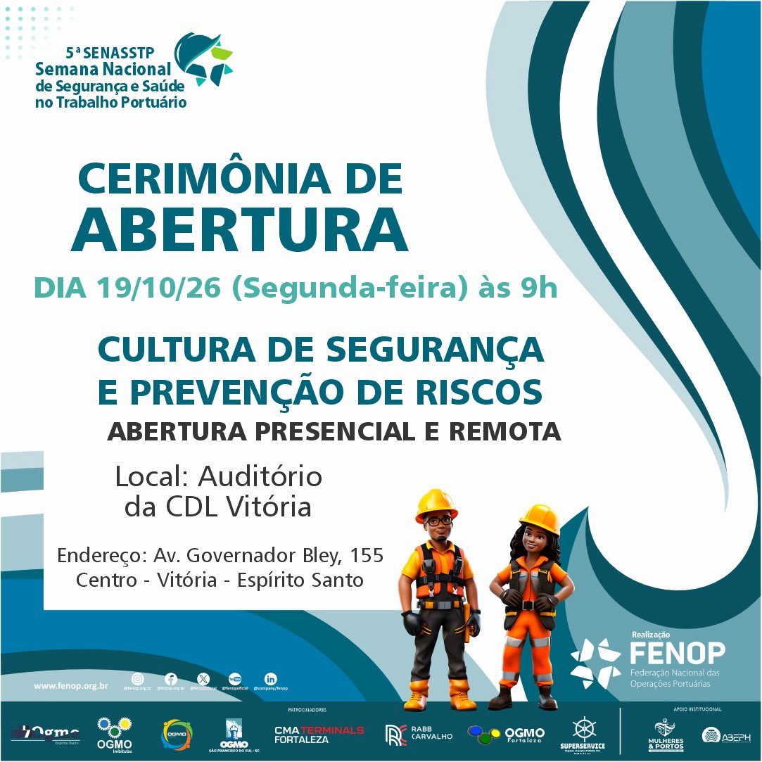 5ª Semana Nacional de Segurança e Saúde no Trabalho Portuário começa em 19 de outubro